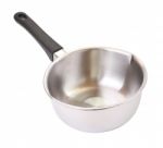 Wide Of Black Handle Stainless Steel Pot On White Background Stock Photo