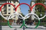 Olympic Rings In Hungarian Colours In Budapest Stock Photo