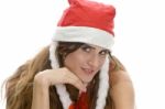 Lady Wearing Christmas Hat Stock Photo