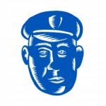 Police Officer Head Woodcut Stock Photo