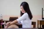 Portrait Of Thai Student Teen Beautiful Girl Relax And Smile Stock Photo