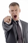 Shouting Boss Pointing At Camera Stock Photo