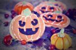 Halloween Decor Pumpkin Cookies Stock Photo