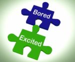 Bored Excited Puzzle Means Exciting And Fun Or  Boring Stock Photo