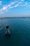 Venice Italy Lagune View With Bricole Stock Photo