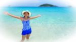 Vignette Blur Background Woman On Beach In Thailand Stock Photo