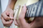 Blues Slide Guitar,electric Guitar Player Performing Song With Slider Stock Photo