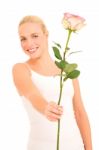 Woman Offering Flower Stock Photo