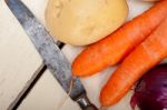 Basic Vegetable Ingredients Carrot Potato Onion Stock Photo