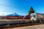 Fuji Express Service Train Is Parking At Kawaguchiko Station In Kawaguchiko, Japan Stock Photo