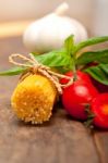 Italian Spaghetti Pasta Tomato And Basil Stock Photo