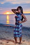 Beautiful Black African American Woman Posing On The Beach At Su Stock Photo