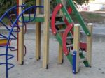 Children Playground, Swing Near The House  Stock Photo