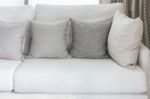 Classic White Sofa With Pillows Stock Photo