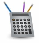 Calculator With Color Pencil Stock Photo