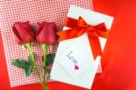 Red Rose With Message Card Image Of Valentines Day Stock Photo