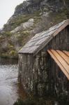 Boat Shed In Dove Lake, Tasmania  Stock Photo