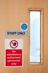 Staff Only Signs At Laboratory Stock Photo