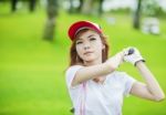 Lady Play Golf Stock Photo