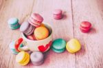 Macaron On Wood Table, Vintage Style Stock Photo