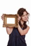 Woman Holding An Picture Frame Stock Photo