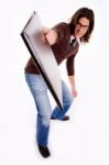 Side Pose Of Young Male Showing Folder Stock Photo