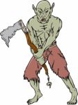 Orc Warrior Wielding Tomahawk Cartoon Stock Photo