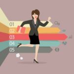 Business Woman Running With Arrows Infographic Stock Photo