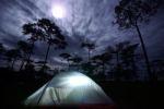 Camping With Tents On The Mountain In The Moonlight At Phu Soi Dao Stock Photo