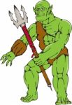 Orc Warrior Monster Trident Cartoon Stock Photo