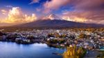 Fuji Mountain And Kawaguchiko Lake At Sunset, Autumn Seasons Fuji Mountain At Yamanachi In Japan Stock Photo