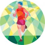 Marathon Runner Running Circle Low Polygon Stock Photo