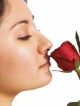 A Girl Smelling A Rose Stock Photo