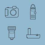 Camera Accessories Line Icon Set Stock Photo