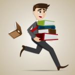 Cartoon Businessman Carry Stack Of Folder And Dropped Book Stock Photo