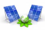 Solar Panels With Green World Stock Photo