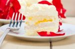 Whipped Cream Mango Cake Stock Photo