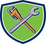 Spanner Monkey Wrench Crossed Crest Cartoon Stock Photo