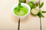 Mint Infusion Tea Tisane With Lime Stock Photo