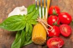 Italian Spaghetti Pasta Tomato And Basil Stock Photo