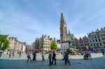 Antwerp, Belgium - May 10, 2015: Tourist Visit The Grand Place I Stock Photo