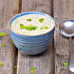 Bowl Of Broccoli And Cheddar Cheese Soup Stock Photo