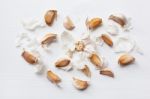 Garlic With Rosemary And Peppercorn Isolated On White Background Stock Photo