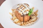 Honey Toast With Banana And Ice Cream Stock Photo