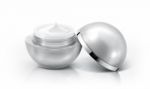 Silver Sphere Cosmetic Jar On White Background Stock Photo