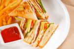 Triple Decker Club Sandwich Stock Photo