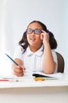 Girl Student In Class Room Stock Photo