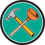 Crossed Hammer Plunger Circle Cartoon Stock Photo