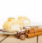 Cream Roll Cake Dessert And Spices Stock Photo