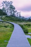 Cradle Mountain In Tasmania On A Cloudy Day Stock Photo